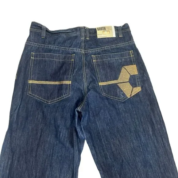 Men's 38 South Pole Denim Y2K Wide Leg Baggy Hip Hop Skater Jeans RN 82628